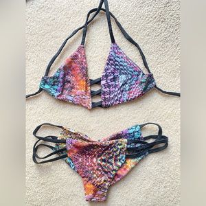 Two-piece bikini swimsuit blue,yellow,black, green, orange, white, turquoise